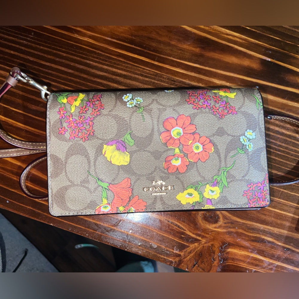 Coach Floral Brown Wallet purse with mini card wallet